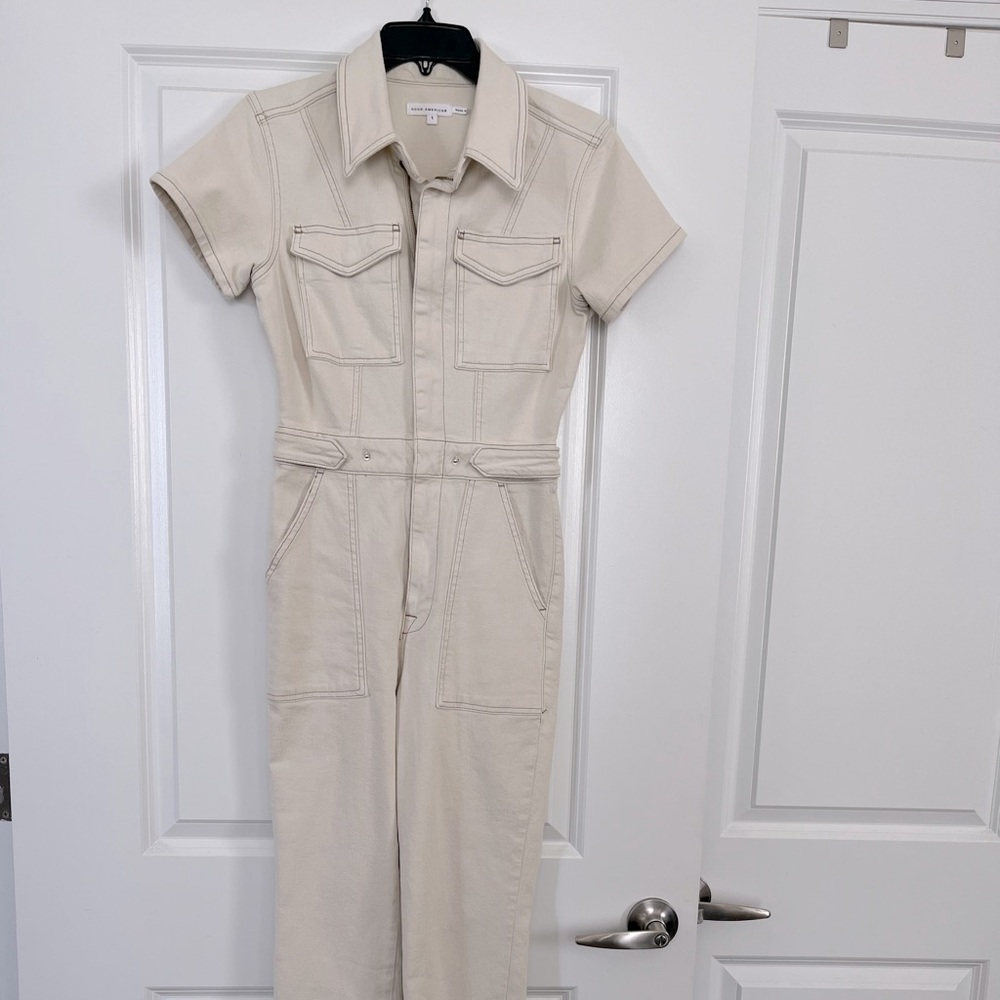 NWOT Good American Beige Denim Jumpsuit Size 1